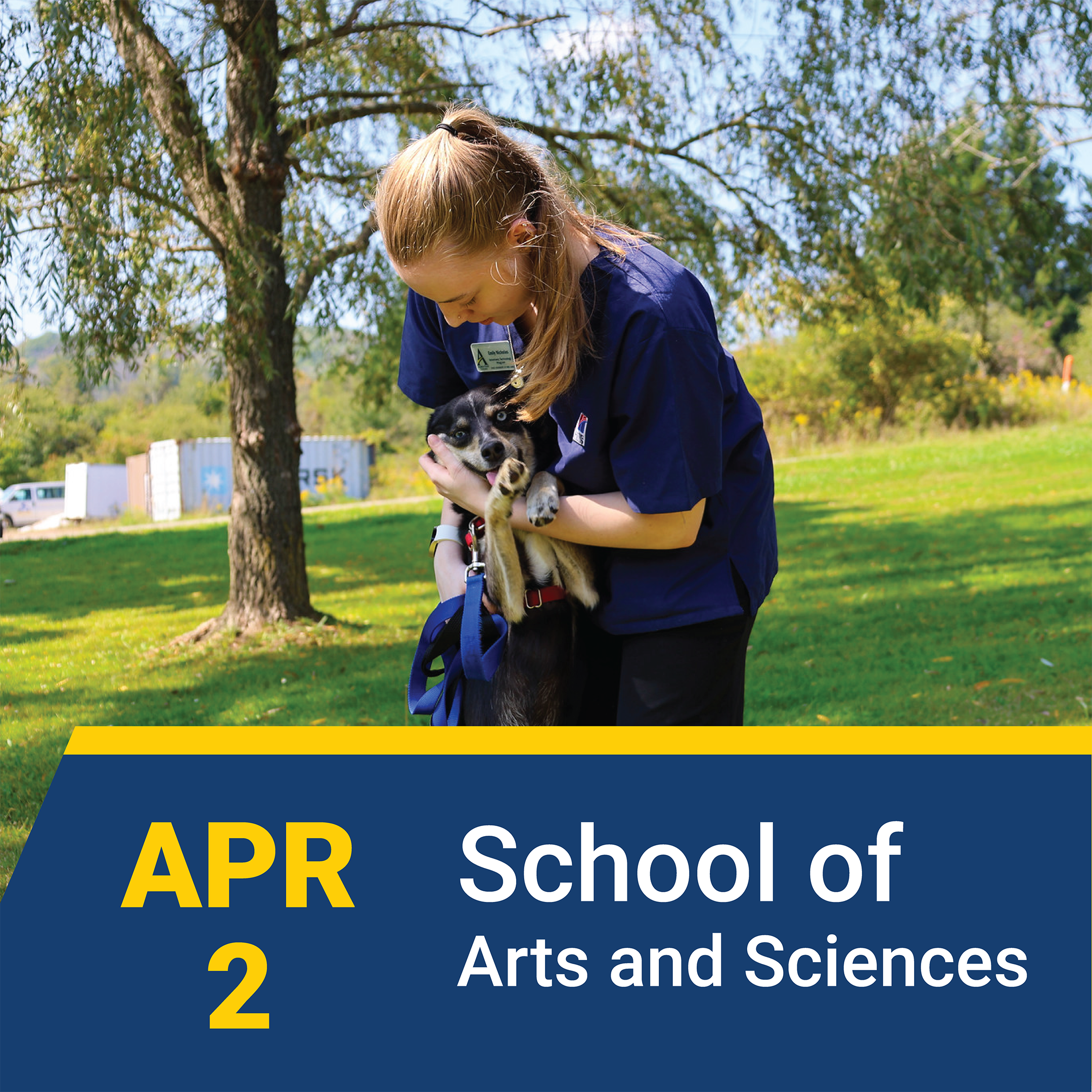 School of Arts and Sciences, student with a dog